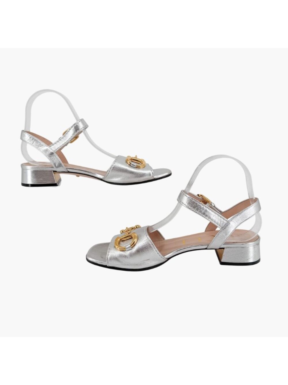 Gucci Baby Horsebit Sandals Metallic Silver Leather Size 38.5 US 8.5 Women Flat - Picture 10 of 15